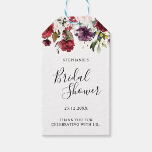 Romantic Watercolor Burgundy Red Blush Rose Floral Gift Tags
