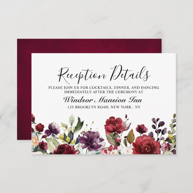 Romantic Watercolor Burgundy Red Blush Rose Floral Invitation (Front/Back)