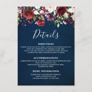 Romantic Watercolor Burgundy Red Navy Floral Enclosure Card