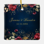 Romantic Watercolor Burgundy Red Navy Rose Floral Ceramic Ornament<br><div class="desc">Elegant and modern romantic watercolor floral wedding ornament features a bouquet of burgundy / marsala , blush pink, Purple, peach watercolor roses with matching foliage on navy blue background. Perfect for a fall / midsummer wedding. Please find more matching designs and variations from my "blissweddingpaperie" store. And feel free to...</div>