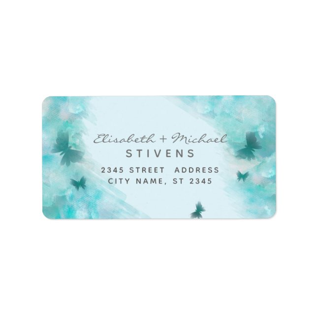 Romantic watercolor butterfly script wedding label (Front)