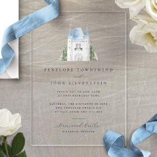 Romantic Watercolor Castle Illustration Wedding Acrylic Invitations