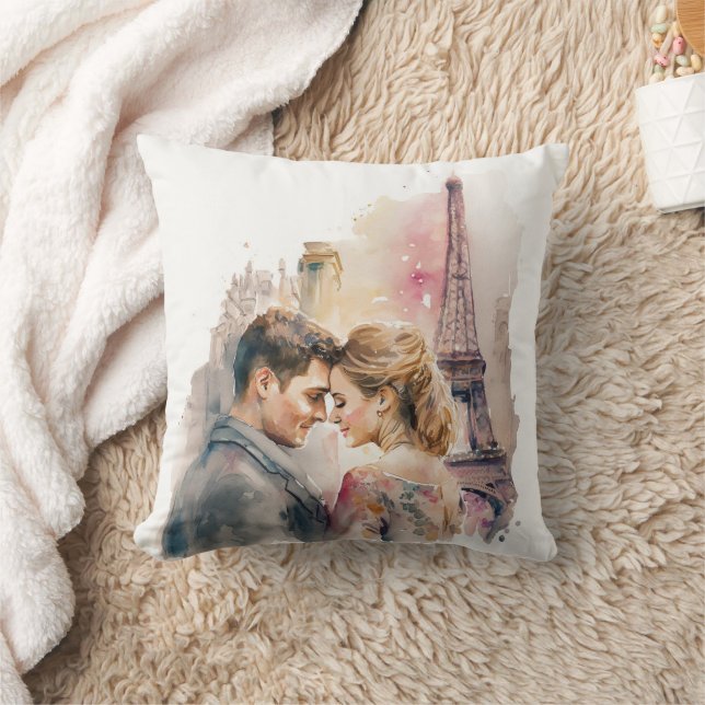 Romantic Watercolor Couples in Paris   Cushion (Blanket)