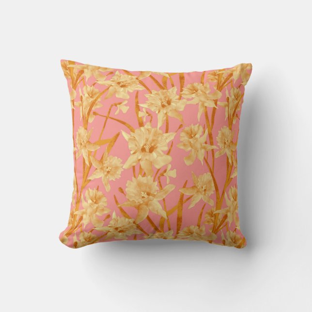 Romantic Watercolor Daffodil Pattern Cushion (Front)