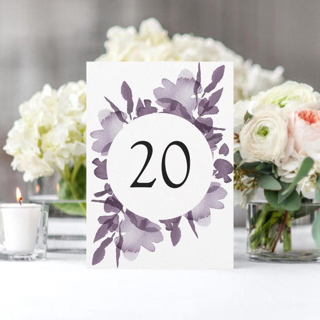 Romantic Watercolor Floral Amethyst Table Number (Creator Uploaded)