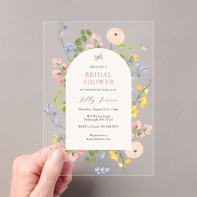 Romantic Watercolor Floral Bridal Shower Acrylic Invitations (Insitu (Handheld))