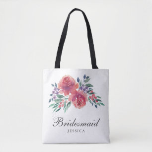 Romantic Watercolor Floral Bridesmaid Tote Bag
