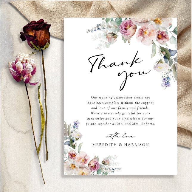 Romantic Watercolor Floral Eucalyptus Wedding Thank You Card (Romantic Watercolor Floral Eucalyptus Wedding Thank You Card)