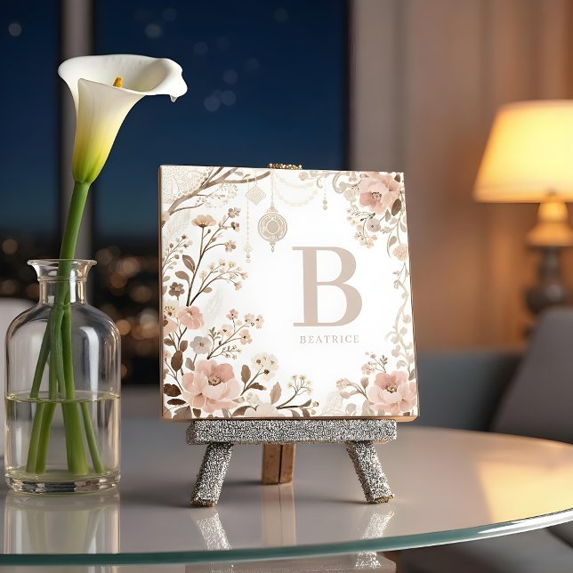 Romantic Watercolor Floral Filigree Design  Tile (Exquisite Sophisticated Romantic Pastel Watercolor Floral Ceramic Tile Design.)