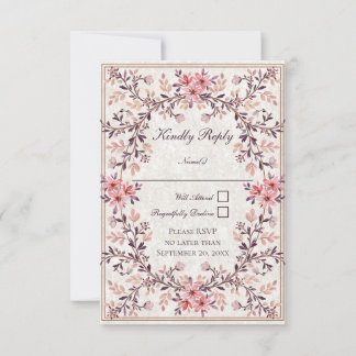 Romantic Watercolor Floral Frame-Rustic Fall RSVP Card