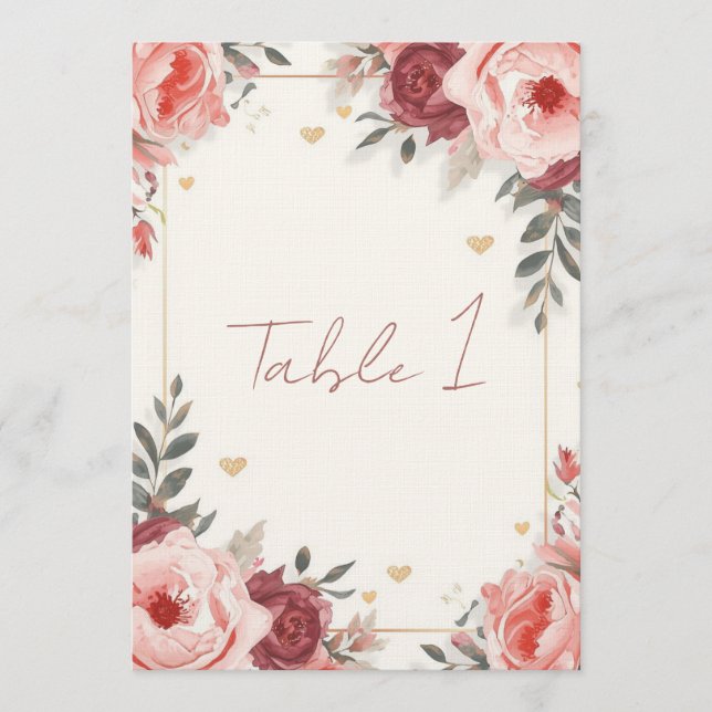 Romantic Watercolor Floral Place Cards | Valentine (Front)