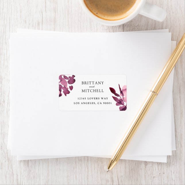 Romantic Watercolor Floral Plum Wedding Label (Insitu)