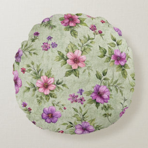 "Romantic Watercolor Floral Round Pillow" Cushion