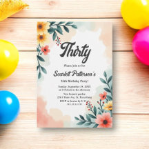 Romantic Watercolor Floral Summer 30th Birthday