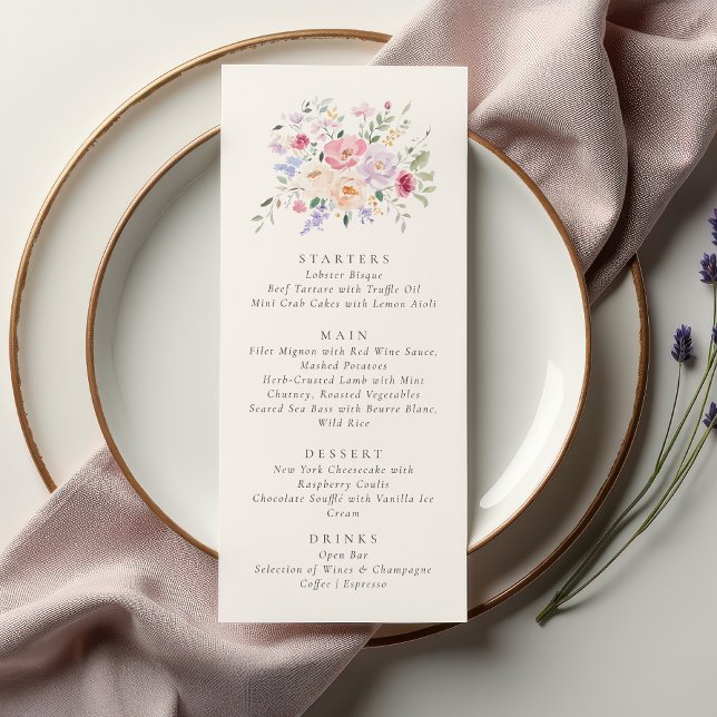 Romantic Watercolor Floral Wedding Menu Card (Creator Uploaded)