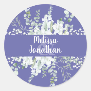 Romantic watercolor floral white flowers wedding   classic round sticker