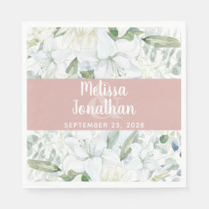 Romantic watercolor floral white flowers wedding   napkin