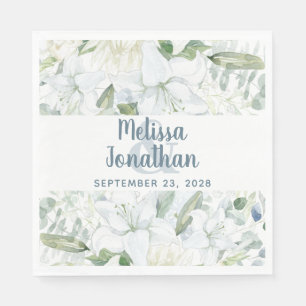 Romantic watercolor floral white flowers wedding   napkin
