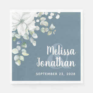 Romantic watercolor floral white flowers wedding napkin