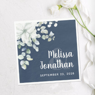 Romantic watercolor floral white flowers wedding   napkin