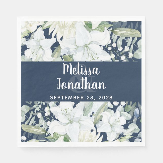 Romantic watercolor floral white flowers wedding napkin (Front)