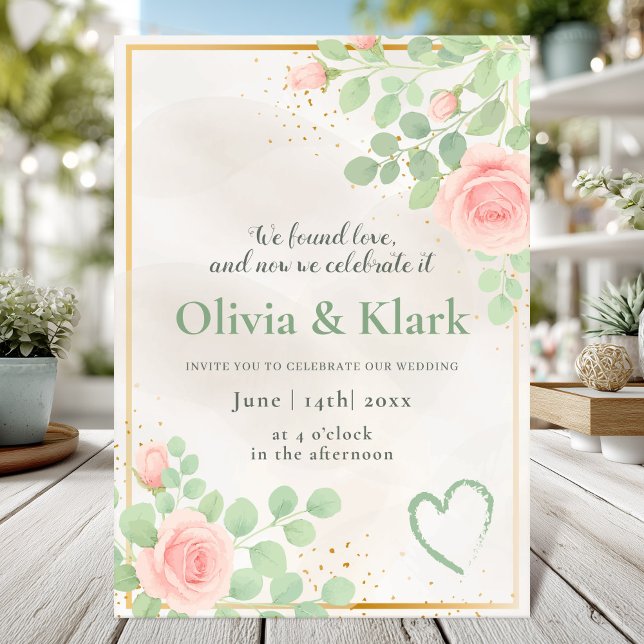 Romantic watercolor floral with pink roses wedding invitation (Creator Uploaded)