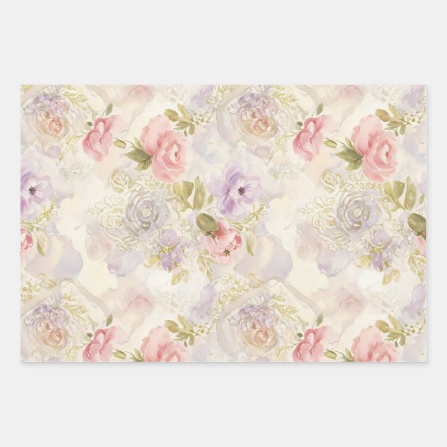 Romantic Watercolor Floral Wrapping Paper - Elegan (Front)