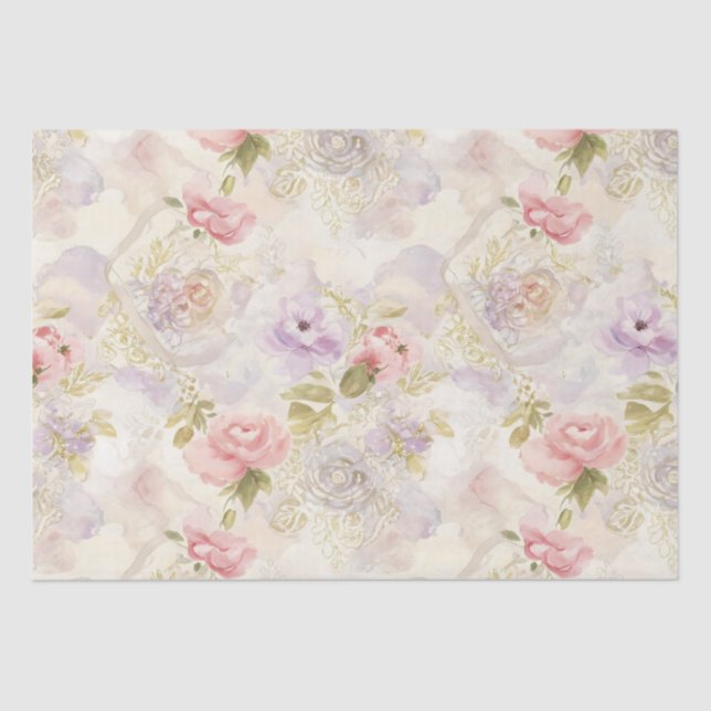 Romantic Watercolor Floral Wrapping Paper - Elegan (Front)
