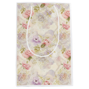 Romantic Watercolor Floral Wrapping Paper - Elegan Medium Gift Bag