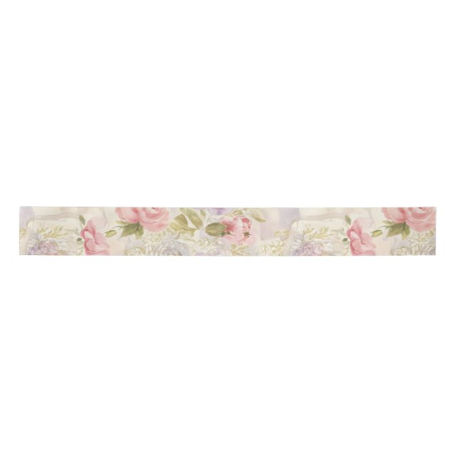 Romantic Watercolor Floral Wrapping Paper - Elegan Satin Ribbon (Front)