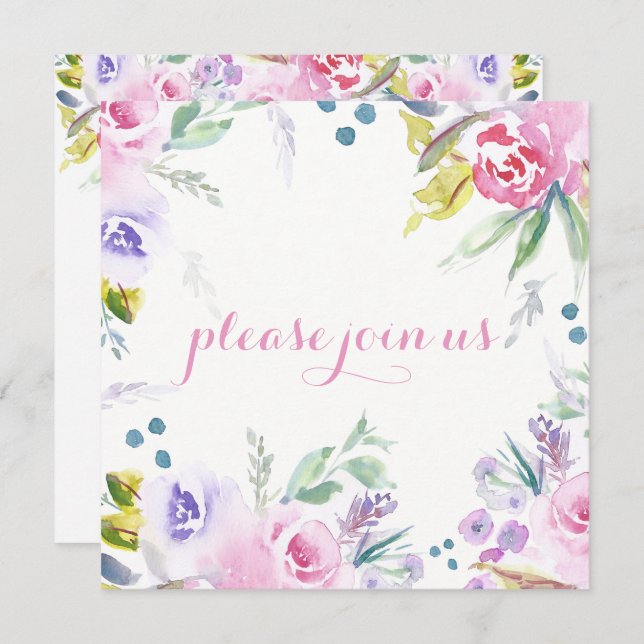 Romantic Watercolor Flower Blossoms Reception Only Invitation (Front/Back)