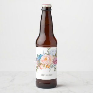 Romantic , Watercolor Flower, bohemian floral Beer Bottle Label