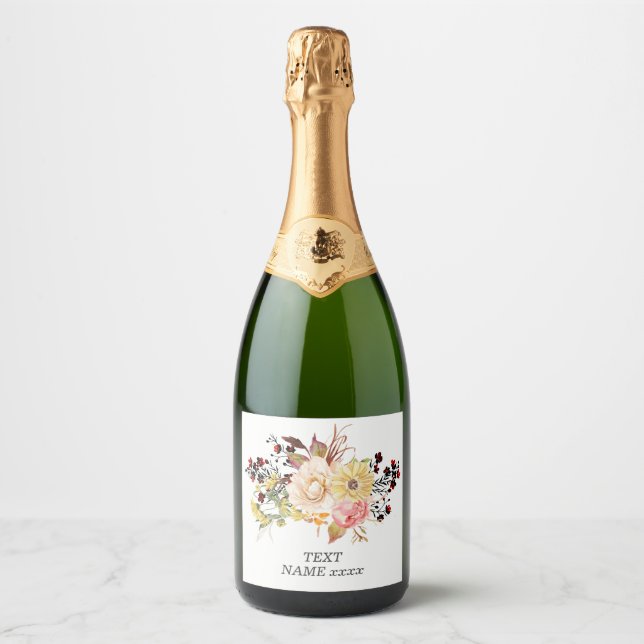 Romantic , Watercolor ,Flower, rustic floral Sparkling Wine Label (Front)