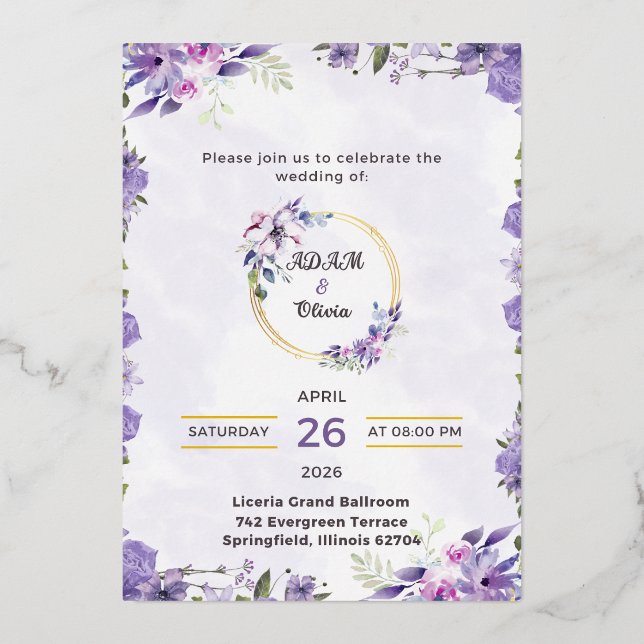 Romantic Watercolor Flower Wedding Invite (Front)