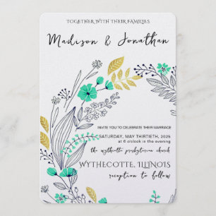 Romantic Watercolor Flower Wreath Wedding Invitation