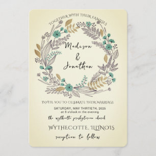 Romantic Watercolor Flower Wreath Wedding Invitation