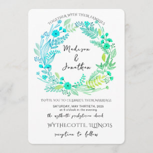 Romantic Watercolor Flower Wreath Wedding Invitation