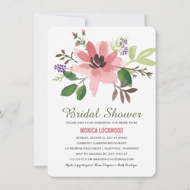 Romantic Watercolor Flowers | Bridal Shower Invitation (Front)