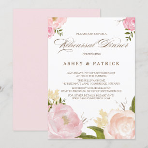 Romantic Watercolor Flowers Rehearsal Dinner Invitation