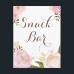 Romantic Watercolor Flowers Snack Bar Sign Postcard<br><div class="desc">Whimsical snack bar sign featuring lovely watercolor illustrations of peonies and rose. This is a part of a wedding suite. Perfect for spring and garden parties. Matching items are available.</div>