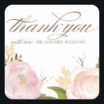 Romantic Watercolor Flowers Thank You Sticker<br><div class="desc">Whimsical thank you sticker featuring lovely watercolor illustrations of peonies and rose. This is a part of a wedding suite. Matching items are available.</div>