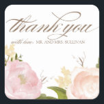 Romantic Watercolor Flowers Thank You Sticker<br><div class="desc">Whimsical thank you sticker featuring lovely watercolor illustrations of peonies and rose. This is a part of a wedding suite. Matching items are available.</div>