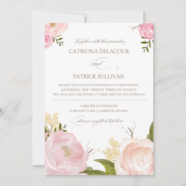 Romantic Watercolor Flowers Wedding Invitation (Front)