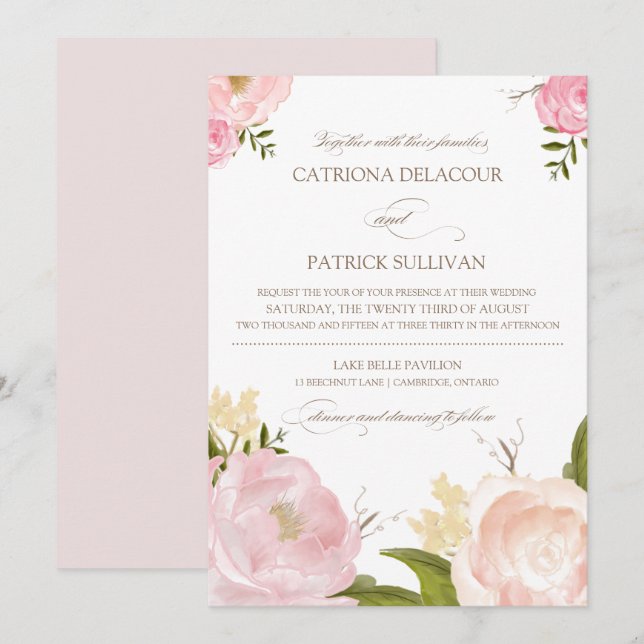 Romantic Watercolor Flowers Wedding Invitation (Front/Back)