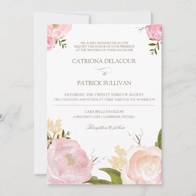 Romantic Watercolor Flowers Wedding Invitation III (Front)