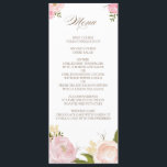 Romantic Watercolor Flowers Wedding Menu Card<br><div class="desc">Whimsical menu card featuring lovely watercolor illustrations of peonies and rose. This is a part of a wedding suite. Matching items are available.</div>