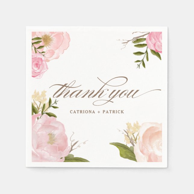 Romantic Watercolor Flowers Wedding Paper Napkin (Front)