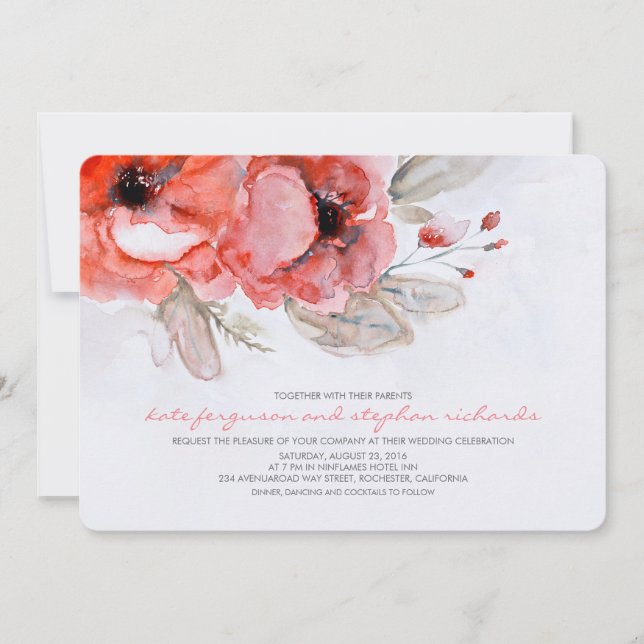 Romantic Watercolor Flowers Whimsical Wedding Invitation (Front)