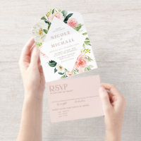 Romantic Watercolor Garden Flowers Frame Wedding