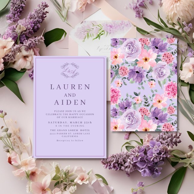 Romantic Watercolor Garden Lavender purple wedding Invitation (Creator Uploaded)